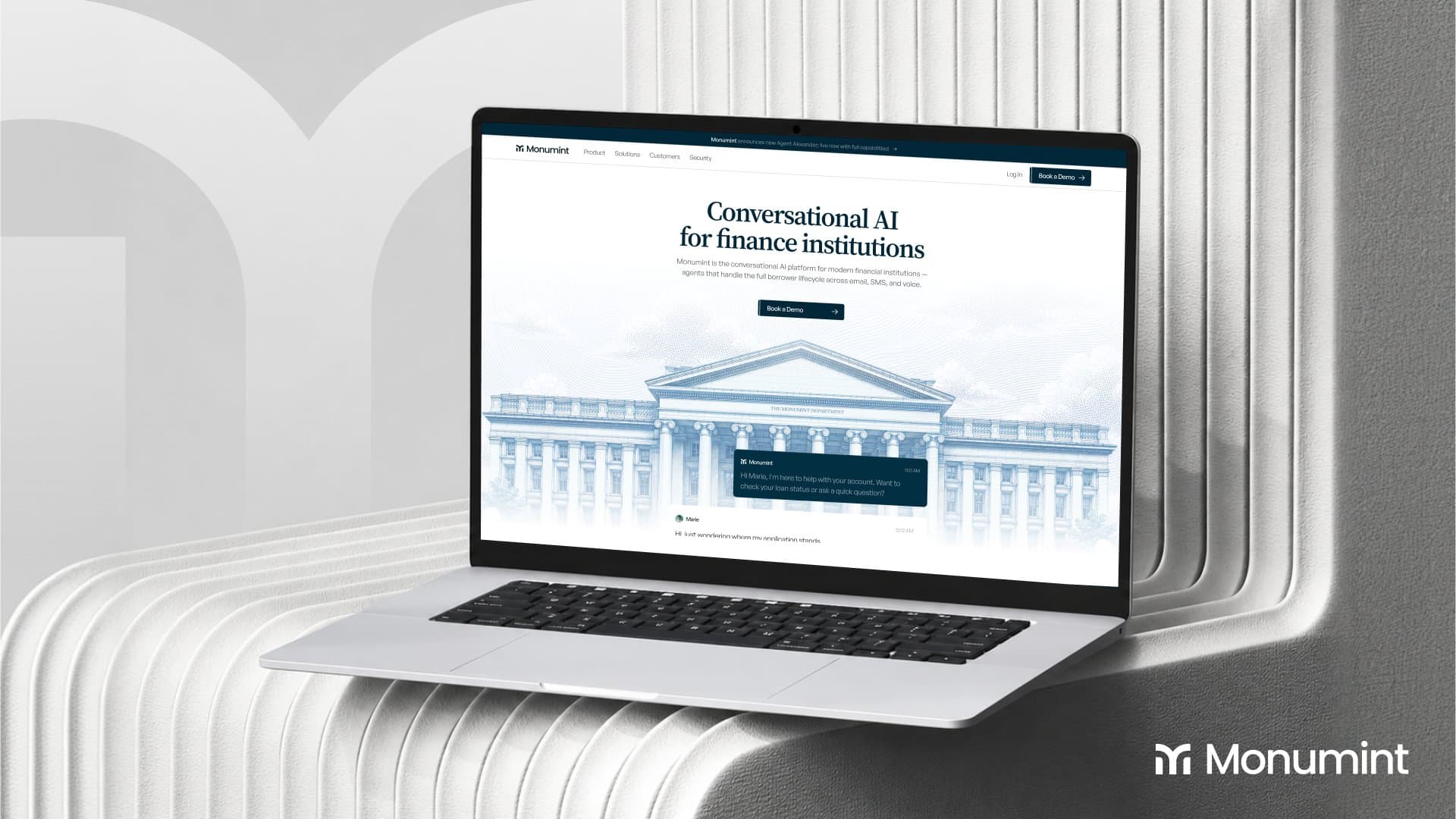Monumint website on a laptop mockup, design by PIXELUP LABS