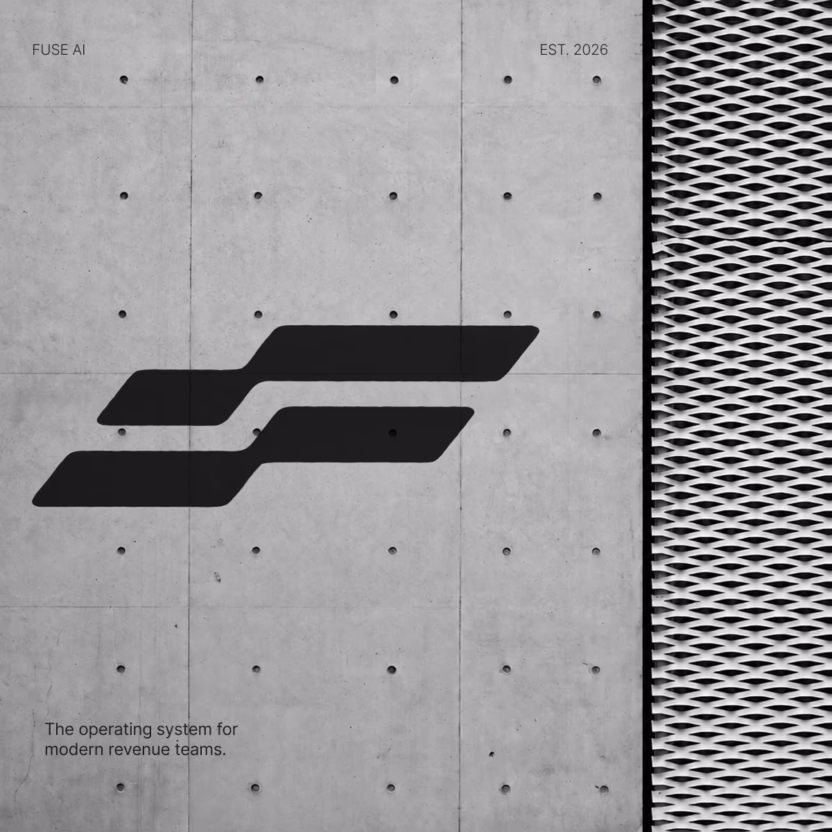 FuseAI's two-stripe mark on a concrete wall