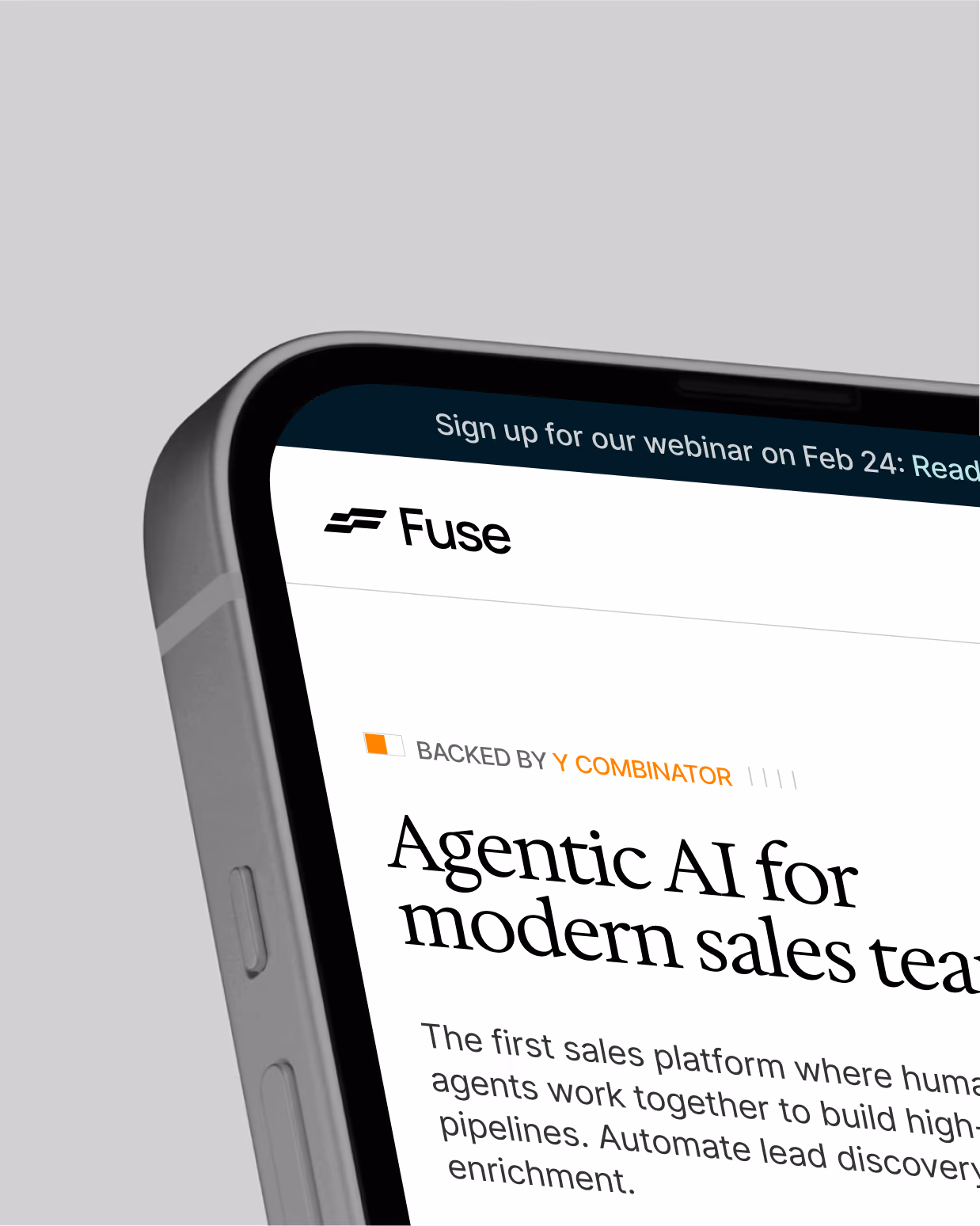 FuseAI website hero on a phone