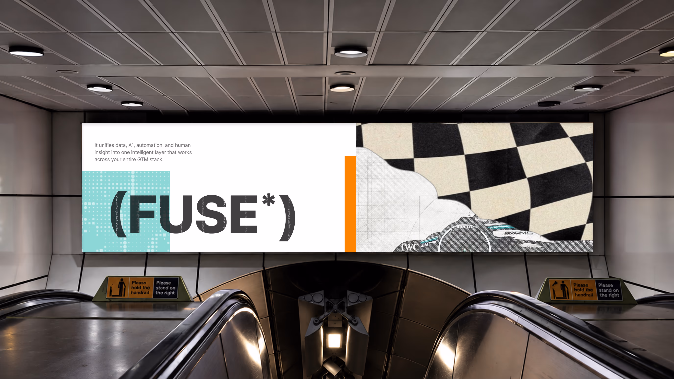 FuseAI '(FUSE*)' billboard above a subway escalator
