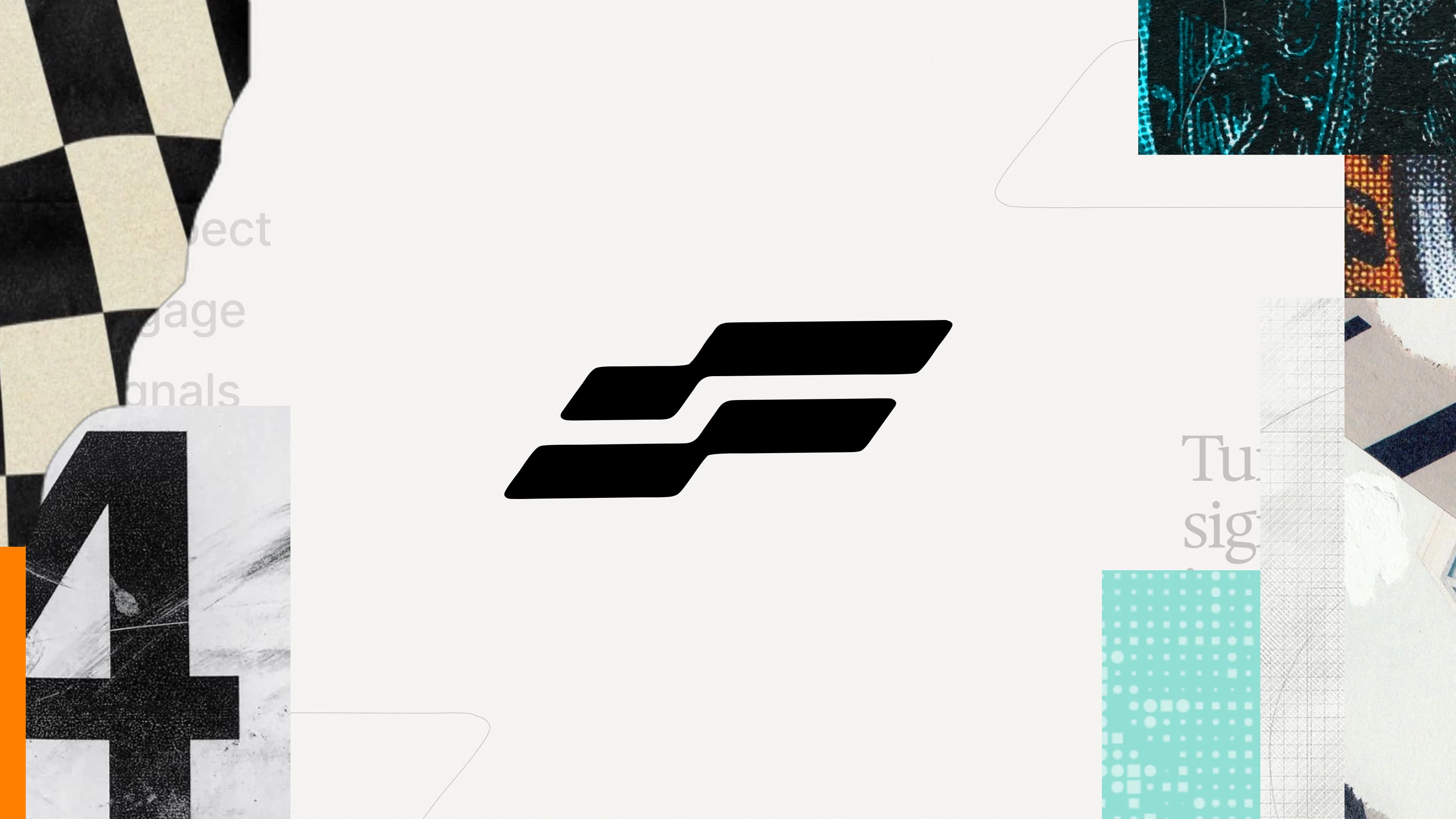 FuseAI's two-stripe mark on an off-white brand collage, brand, website and product design by PIXELUP LABS