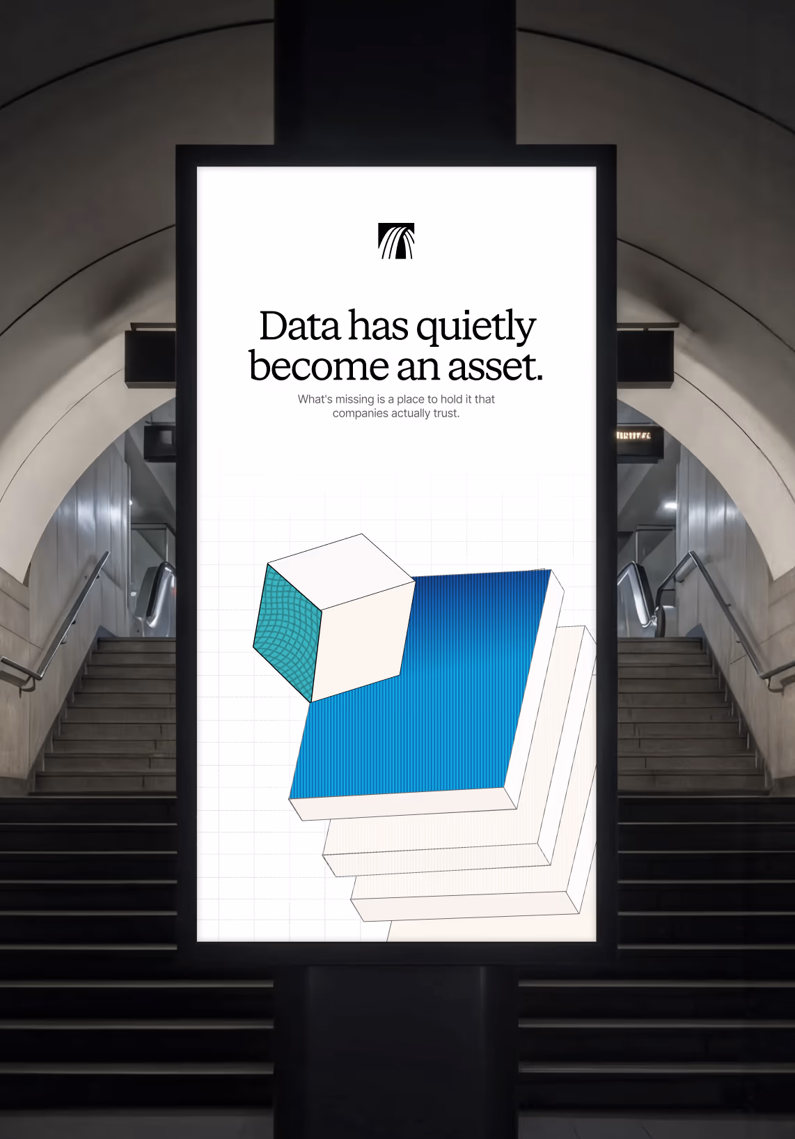 Station poster reading 'Data has quietly become an asset.'