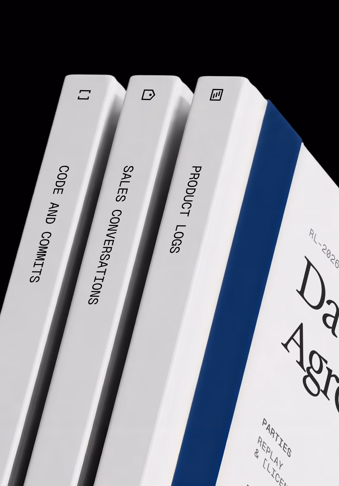Replay binders labelled for code, sales conversations and product logs