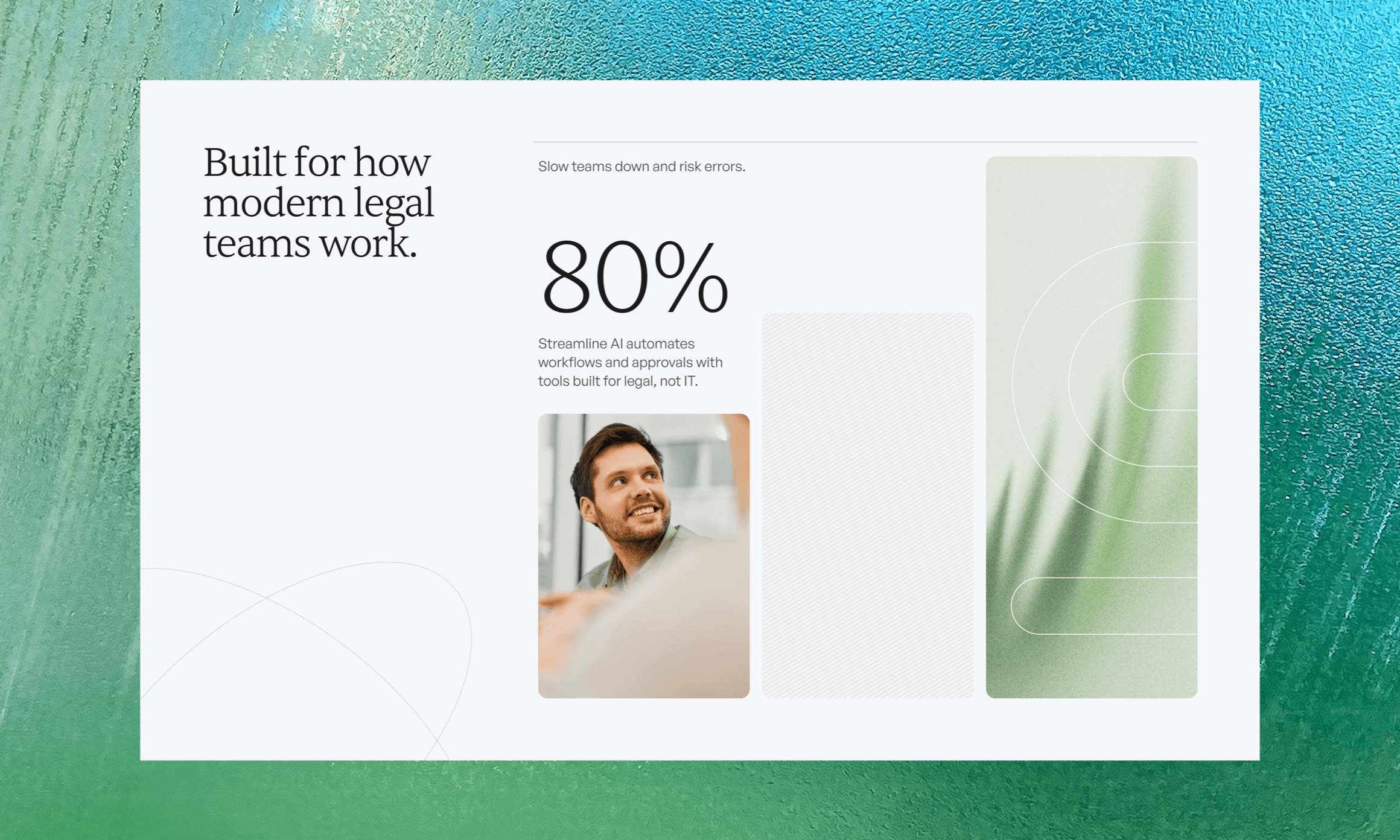 Streamline 'Built for how modern legal teams work' website section on a green textured background