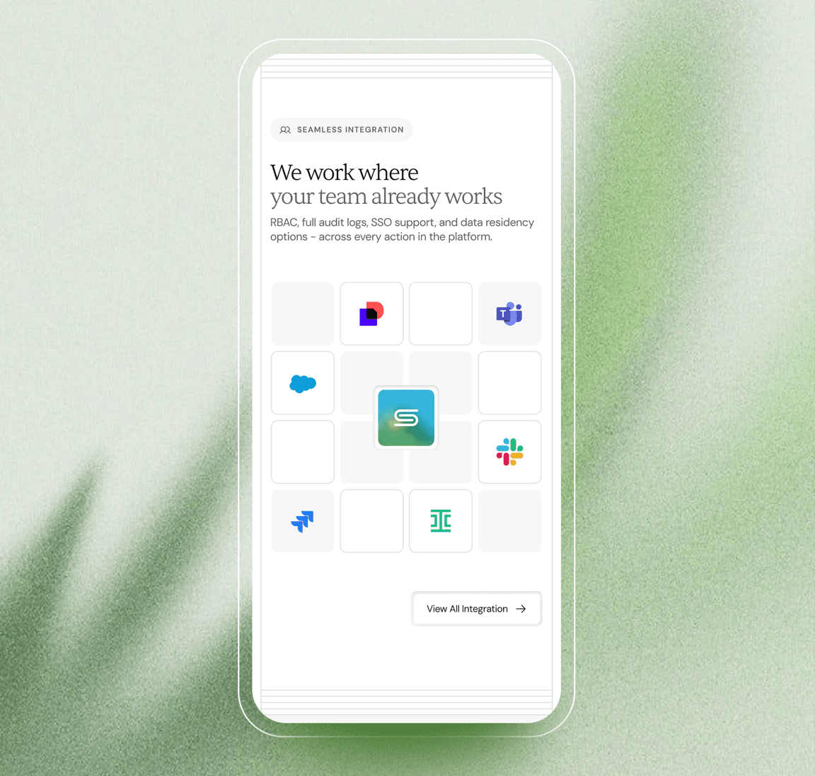 Streamline mobile integrations screen 'We work where your team already works'